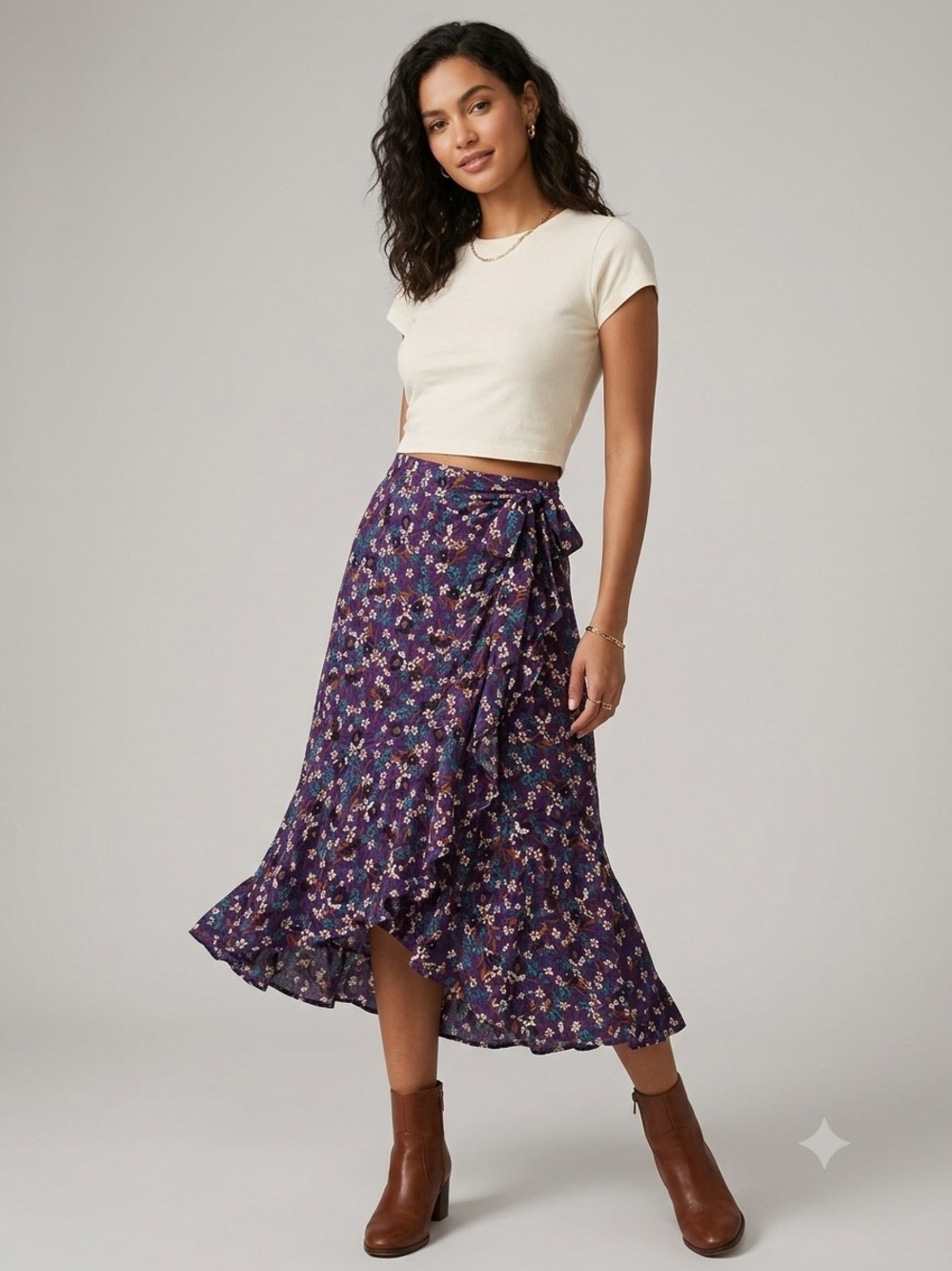 Band of the Free Linaelle skirt - Floral Wrap Midi Skirt in Purple-NWT
